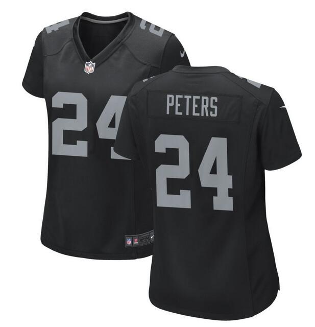 Women's Las Vegas Raiders #24 Marcus Peters Black Football Stitched Jersey(Run Small)